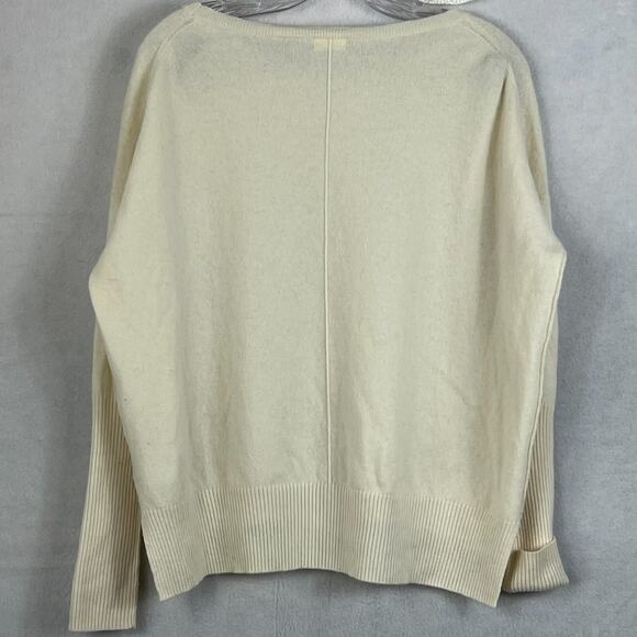 Naif Montreal Knit Sweater Womens M Ivory Wool Cashmere Blend Ribbed Trim Hi-Low - Picture 6 of 10